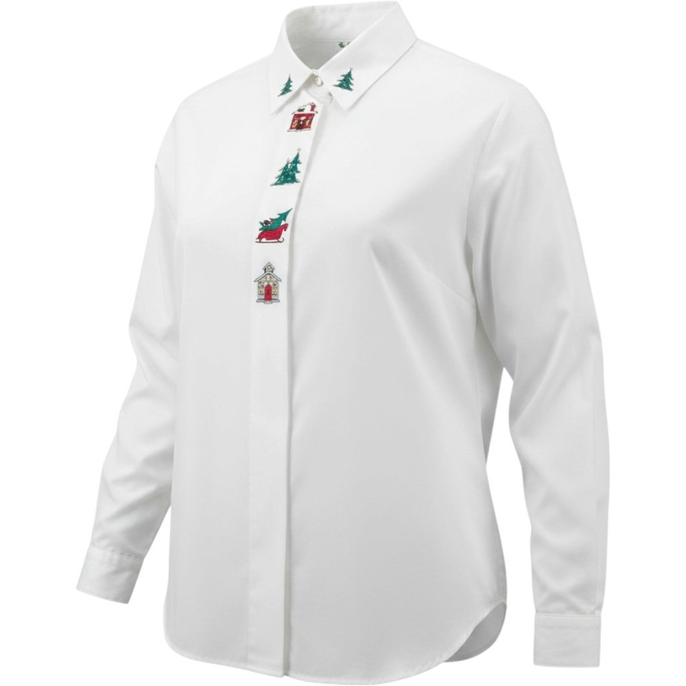 Nutcracker Button Down Womens L White Embroidered Christmas Tree Holiday Festive